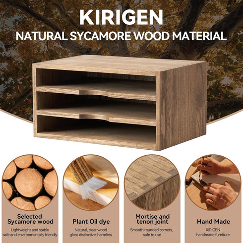 KIRIGEN Wooden Desktop Organizer, Paper Storage Letter Tray File Sorter, 3 Layer Trays for Home Office Accessories,