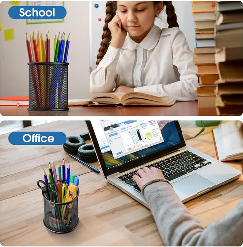 MaxGear Pen Holder, 3 Pack Pencil Holder for Desk, Premium Mesh Metal Organizer, Black, 3.7’’ Tall