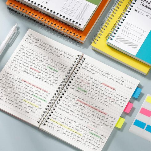 EMSHOI College Ruled Spiral Notebook, 4 Pack, 5.7" x 8.22", 640 Pages, Plastic Hardcover, Orange, Green, Pink, LightBlue