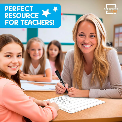 SCRIBBLEDO Division & Place Value Math Practice, 9”x12” Small White Board Dry Erase Sheets, Classroom Pack of 10
