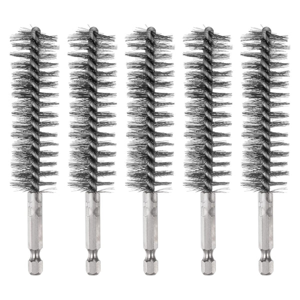 5Pcs Bore Brush Stainless Steel 22mm Dia Cleaning Twisted Wire Brush Tube Pipe Cleaner with Handle