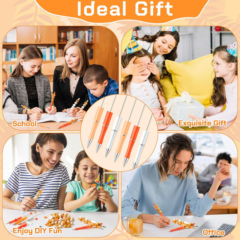 W1cwey 122pcs Autumn-Theme Beadable Ballpoint Pen Set, 12pcs Plastic Beadable Pens, Fall Wood Beads Gift for Kids