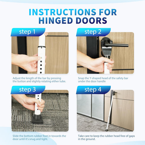 Jammer Apartment,Home(1 Pack,White) Upgraded Door Security Bar & Sliding Door Lock Bar,Door Stoppers,Adjustable Heavy