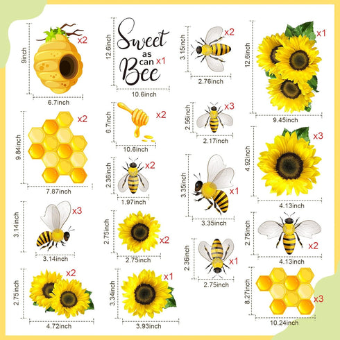 Rozer 35 Pcs Summer Bee Bulletin Board Decorations, Back to School Bee Cutouts with Adhesive Dots for Classroom