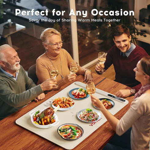 3 Settings Warming Mat for Food, Voriah Electric Warming Tray with Temp & Auto Shut-Off, Food Warmer with Thick