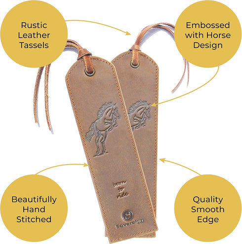 Sovereign-Gear Leather Bookmarks, Quality Handmade Bookmark with Jumping Horse, 2 Smooth Markers
