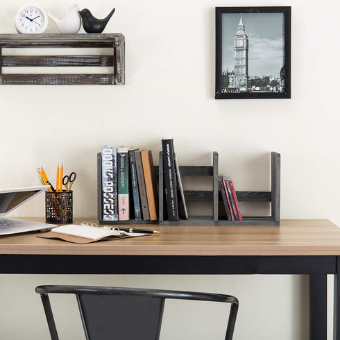MyGift Expandable Adjustable Barnwood Gray Wood Desktop Bookshelf Organizer, Display Shelf Book Rack