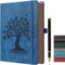 ZXHQ A5 360 Pages Lined Journaling Notebooks with Pen, Tree of Life Design, Brown Edge, Fine Inner Pocket, Blue
