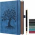 ZXHQ A5 360 Pages Lined Journaling Notebooks with Pen, Tree of Life Design, Brown Edge, Fine Inner Pocket, Blue