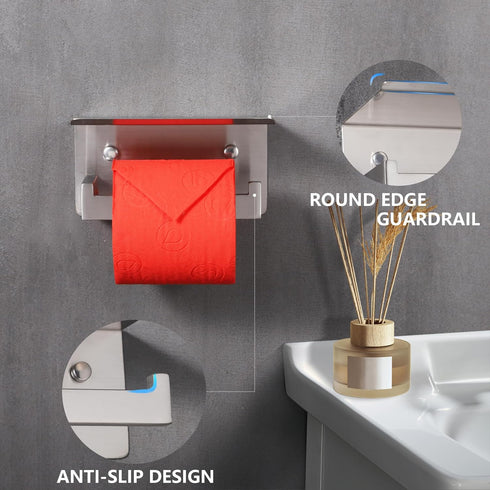 A8367BN LANC Bathroom Toilet Paper Holder with Shelf, Brushed Nickel Toilet Paper Roll Holder with Wipes Shelf
