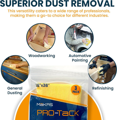 MaKRS Pro-Tack Tack Cloth (Pack of 3) for Removing Dust and Particles in Woodworking, Painting, Varnishing