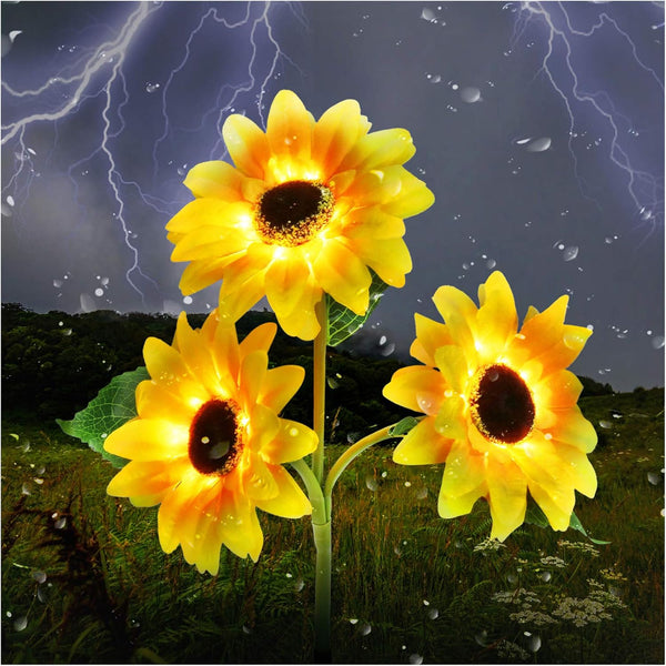 Outdoor Solar Garden Stake Lights Upgraded LED Solar Powered Light with 3 Sunflower for Garden Patio Backyard