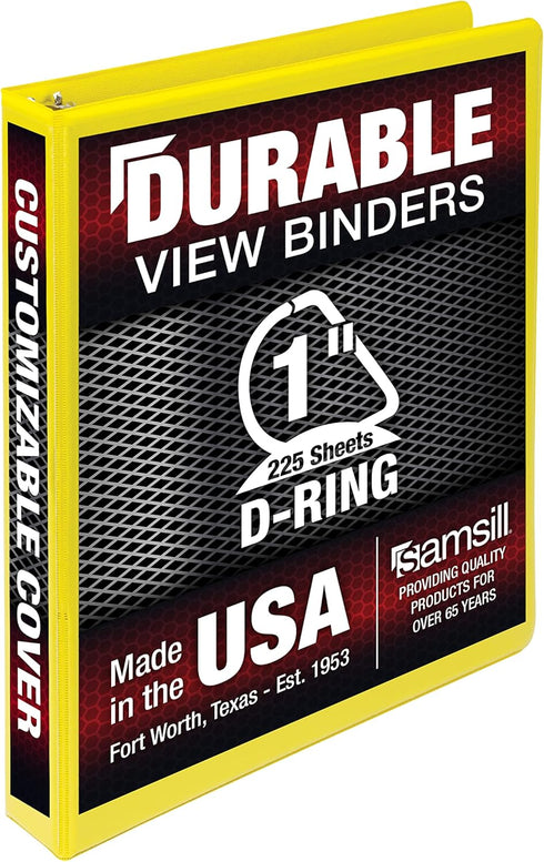 Samsill Durable 1 Inch Binder, Customizable Clear View, Yellow, Holds 225 Pages