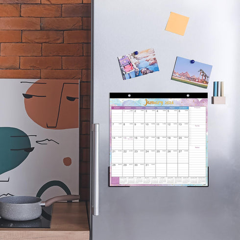 Magnetic Calendar for Fridge 2024, 10'' x 10'', Jan-Dec, 6 Topic Design with Ruled Blocks