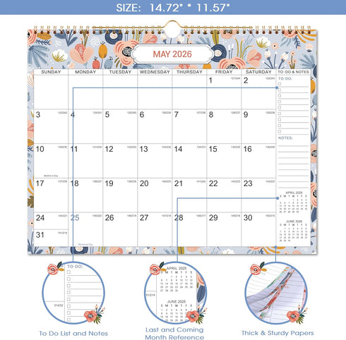 Calendar 2026 - 18 Months Wall Calendar from July 2025 to December 2026, 14.8" x 11.4" with Julian Date