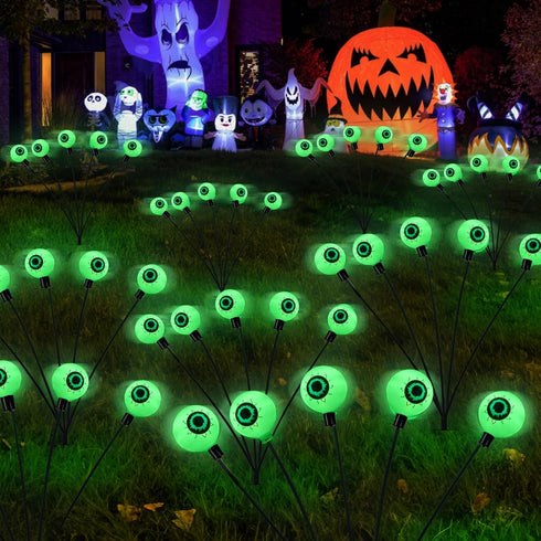 Dazzle Bright Halloween Decorations Outdoor, 2 Pack 12LED Solar Eyeball Pathway Lights, Scary Waterproof Green Firefly