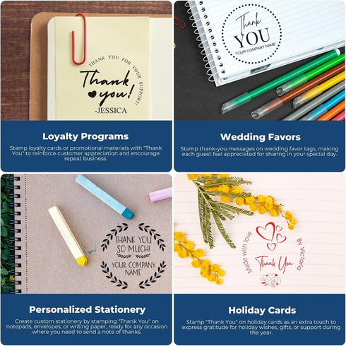 Packages 1-5/8" Custom Thanks Stamper Personalized Pre-Inked Round Pre-Inked Heartfelt Gratitude Stamp for Small