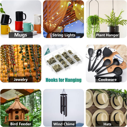 105 Pcs Screw Hooks in 6 Sizes - Bronze Cup Hooks for Hanging, Metal Screw Hooks (1/2" to 1-1/4")