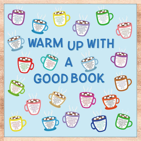 Winter Bulletin Board Set, Hot Cocoa Marshmallow Classroom Decoration, Warm Up with a Good Book Paper Cutouts for DIY