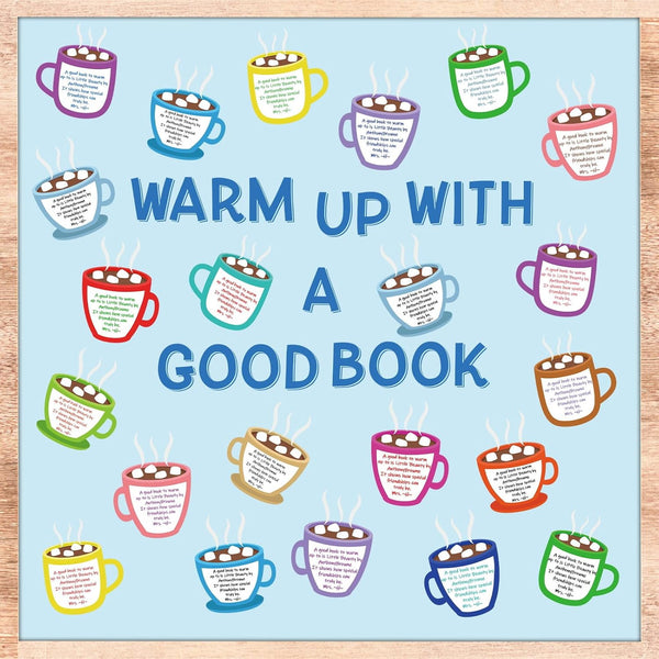Winter Bulletin Board Set, Hot Cocoa Marshmallow Classroom Decoration, Warm Up with a Good Book Paper Cutouts for DIY