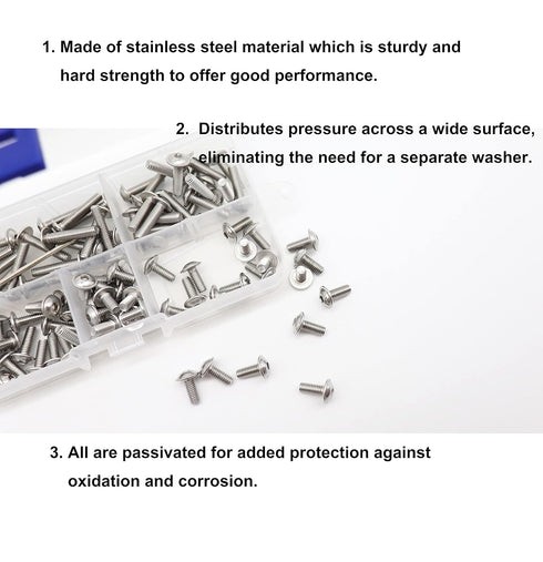 cSeao 100pcs Flanged Button Head Socket Cap M4 Screws Kit, M4x8mm/10mm/12mm/15mm/20mm, 304 Stainless Steel