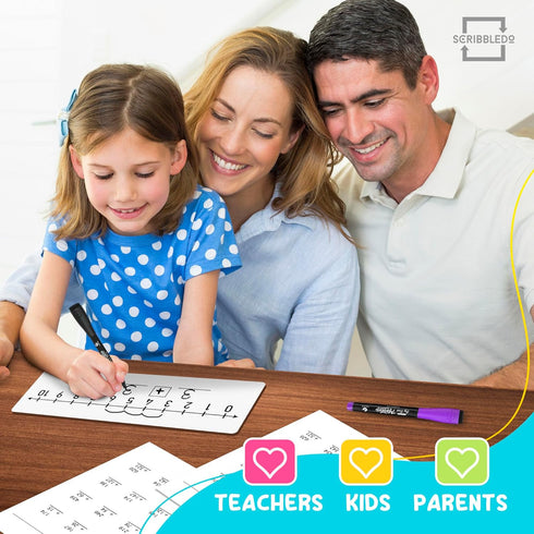 SCRIBBLEDO 10 Pack Dry Erase Number Line White Boards, 4x12 Inch, Double Sided for Kids Classroom