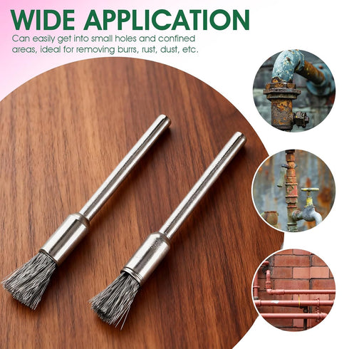 Bremorou 15 Pcs Wire Brush Straight Extended Steel Cleaning Brush for Drill Fine Pen Wire Scrub Mandrel Rust Paint