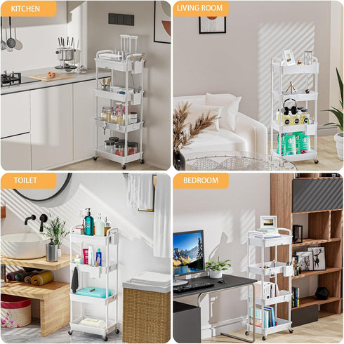 REBECAT 4 Tier Rolling Utility Cart with Drawer, Multifunctional Storage Organizer for Kitchen, Bathroom, Office (Gray)