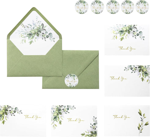 PONATIA 50 PACK 4x6 Gold Foil Thank You Cards With Sage Green