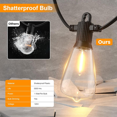 Lights50FT 27 Bulbs (2 Spare)ST38 Dimmable 2700K ZOTOYI Outdoor String Patio Lights with Vintage Edison Waterproof
