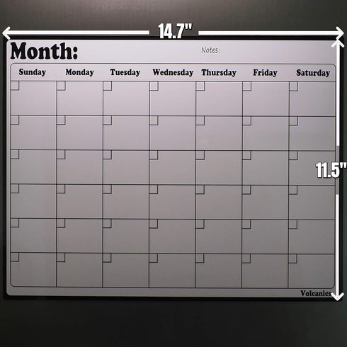 Volcanics Fridge Calendar Magnetic Dry Erase Whiteboard for Refrigerator Planners, 11.5 x 14.7 Inches