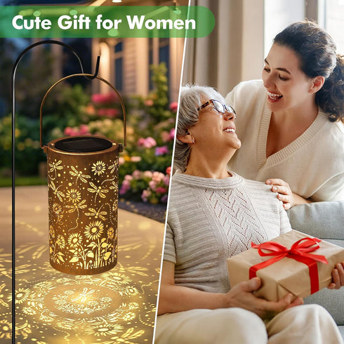 Fabuday Dragonfly Sunflower Solar Lantern Gift for Women - Outdoor Lanterns Waterproof for Patio, Yard, Porch