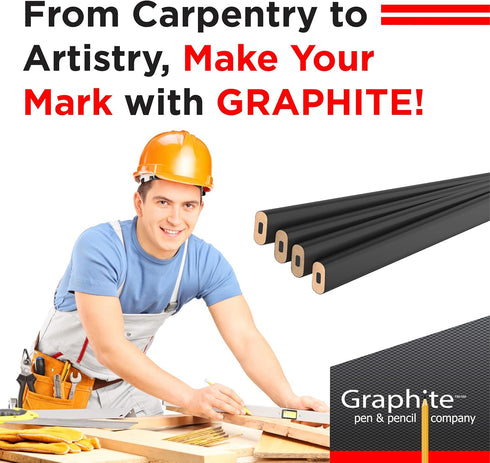 GRAPHITE Hard Lead Carpenter Pencils, Bulk Pack of 12 Pieces, #2 (HB) - Black Wooden Pencil