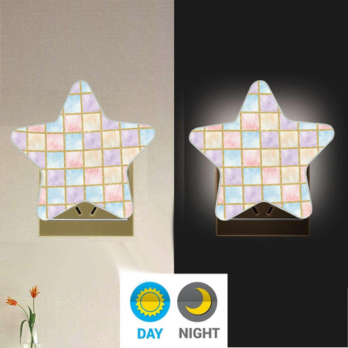 Burbuja 0.2W Watercolor Checkered LED Night Light Plug into Wall Star-Shaped Nightlight Dusk to Dawn Auto Sensor