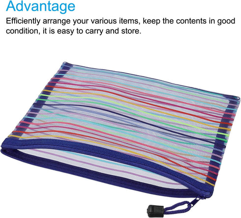MECCANIXITY Mesh Zipper Pouches, A5 Colorful Pencil Case Storage Organizer, Blue Pack of 6