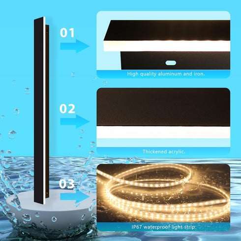 YCMGEAD 11.82in Ip65 3000k 9W Outdoor Wall Light LED Long Wall Sconce Waterproof Black Modern Outdoor Lights Metal