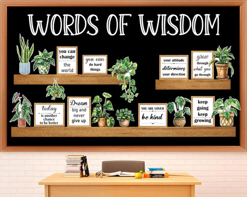 Greenery Bookshelf Bulletin Board Set Plant Motivational Classroom Decor Inspirational Quote Frame