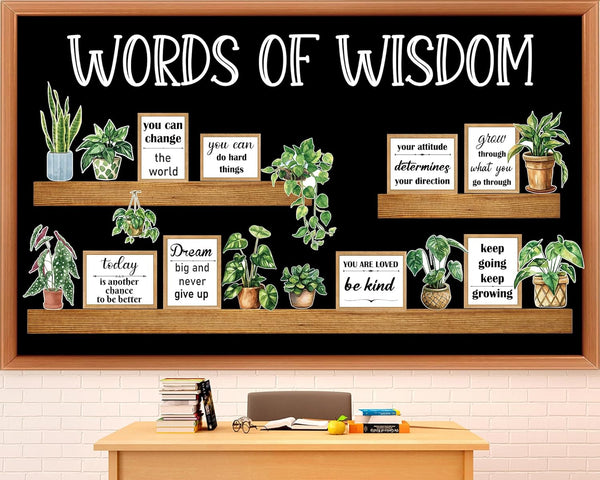 Greenery Bookshelf Bulletin Board Set Plant Motivational Classroom Decor Inspirational Quote Frame