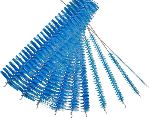 8 Inch Nylon Tube Cleaning Brush Set, 10 Piece Kit in BLUE Variety Pack, Long Deep Cleaning Brushes