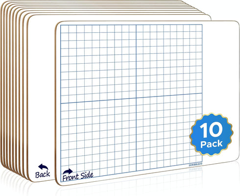 SCRIBBLEDO 10 Pack Dry Erase Graph Whiteboard, 11"x14", Double Sided Grid Board for Home School Classroom Use
