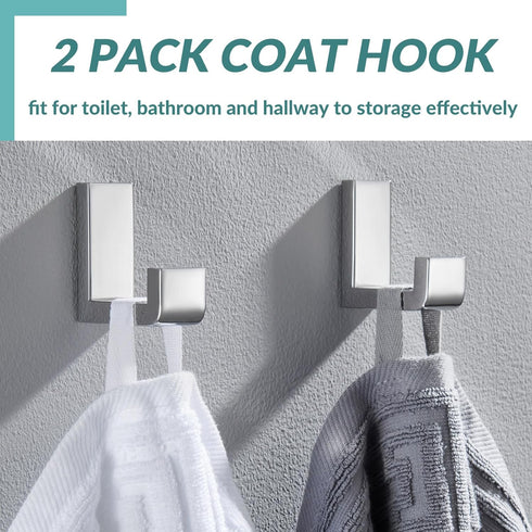 APLusee Polished Chrome Towel Hook 2 Pack, 304 Stainless Steel Wall Mounted Robe Hook