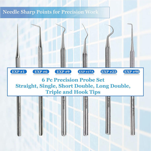 Set of 6 Stainless Steel Precision Micro Probe Combo, 5.5 Inch Overall Length