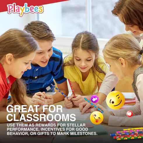 Emoticon Pencils - 36 Pack, Fun & Vibrant Writing Tools with Erasers, Assorted Emote Designs for Classroom Prizes