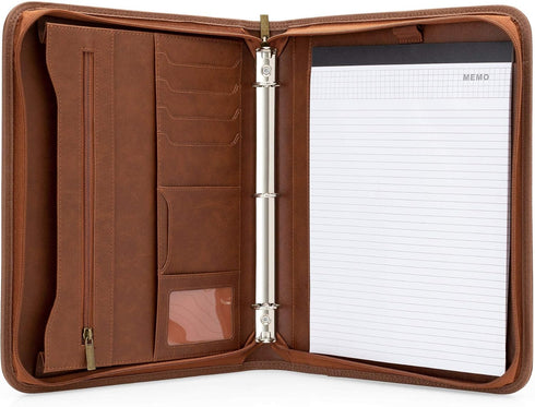 Forevermore Portfolios Portfolio Organizer - 3 Ring Binder with Notepad - 1.5 Inch Rings - Zippered Storage Pockets for
