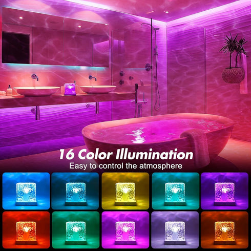 16-Color 3D Light-4.4inch Ocean Wave Projector Light, Luminorthe Cube Lamp and App Remote, Holographic Water Ripple