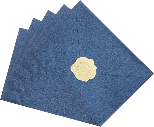 PATIKIL 5x7 Navy Blue Envelopes, 100Pcs A7 Size Glue V Flap with Gold Heart Stickers for Greeting Cards, Weddings,