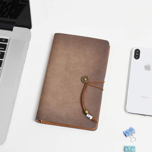 Wonderpool A6 Leather Journal, Refillable 6 Ring Binder Notebook with Lined Paper and Pen (Maroonpink)