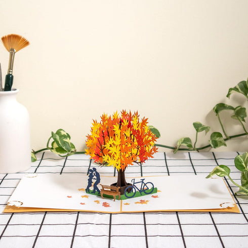 CUTEPOPUP Autumn Pop Up Card with Unique Couple and Maple Tree Design - Perfect Handmade Anniversary Gifts for Lover