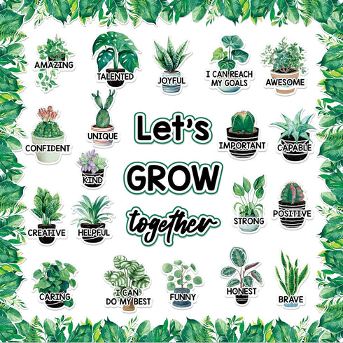 gisgfim Greenery Affirmation Station Bulletin Board Set, Motivational Plant Cutouts for School Home Office Decor