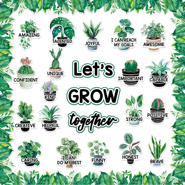 gisgfim Greenery Affirmation Station Bulletin Board Set, Motivational Plant Cutouts for School Home Office Decor